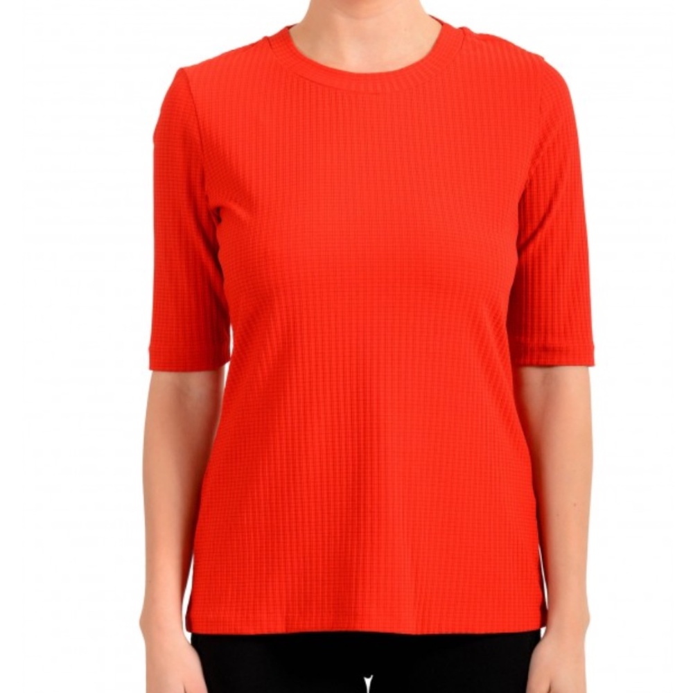 Hugo Boss Women's "Eodara" Red Stretch Short Sleeve Blouse Top